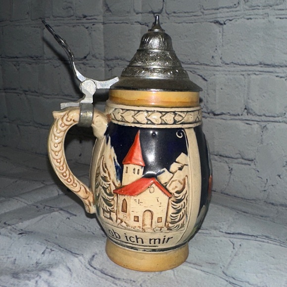 Vintage German Ceramic Beer Stein with Red Roof Church Accent - Picture 4 of 9